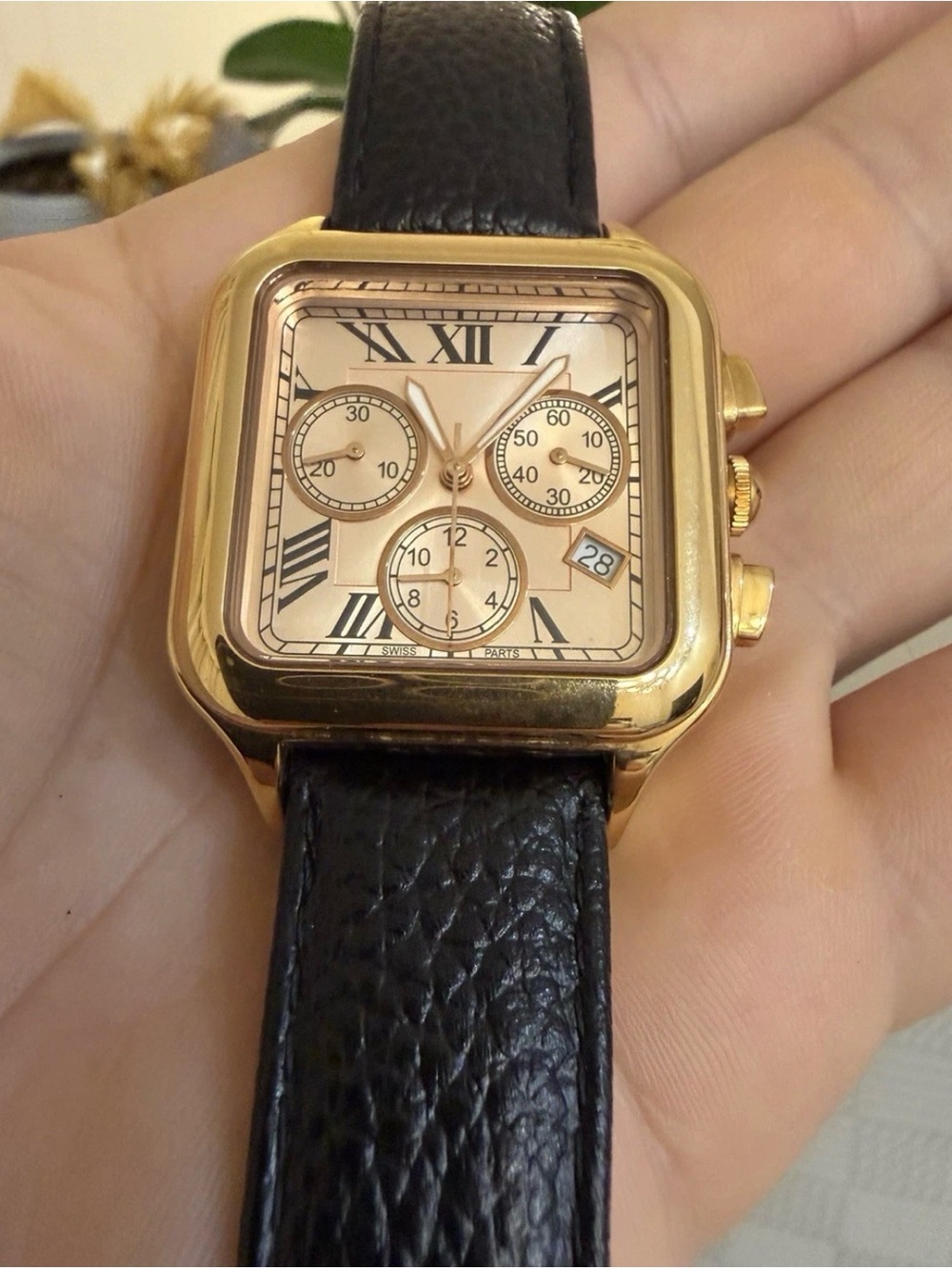Bronzo Italia Square Chronograph Watch Rose Gold Plated Bronze Roman Numeral